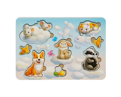 Деревянный пазл-вкладыш "Звери-1" Ubumblebees (ПСФ048) PSF048, 8 элементов