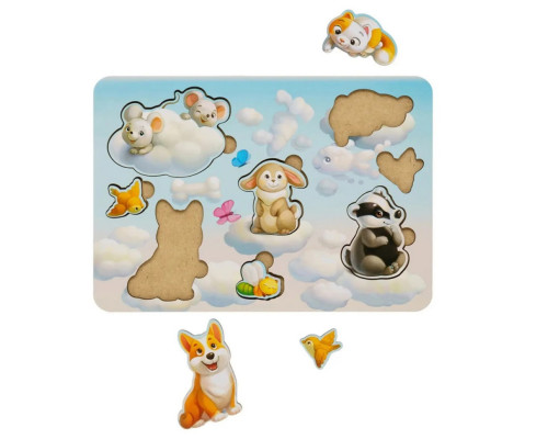 Деревянный пазл-вкладыш "Звери-1" Ubumblebees (ПСФ048) PSF048, 8 элементов