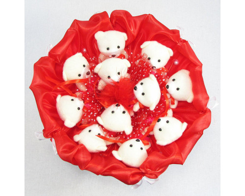 Букет з м'яких іграшок 11 ведмедиків 5281IT червоний