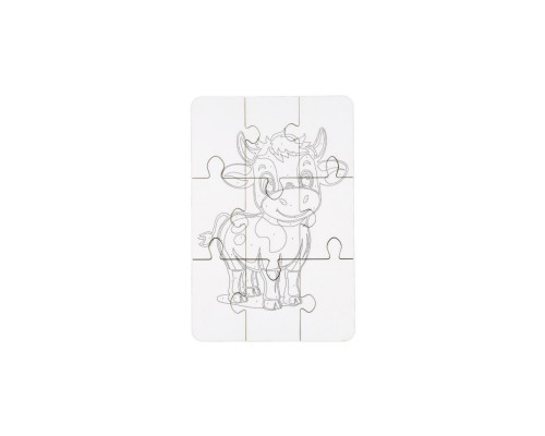 Деревянный пазл-раскраска А5 "Коровка" Puz-22936 кисточка, краски, клейкая пленка