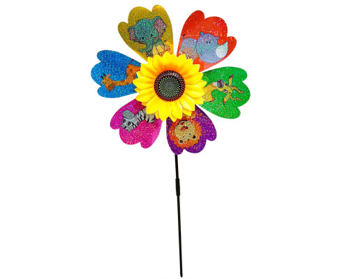Детский ветрячок "Животные" МR 1225-3 цветок диаметром 28 см, палочка 48 см