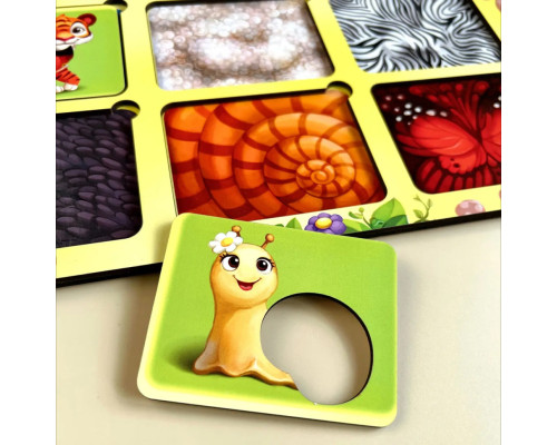 Деревянный пазл-вкладыш "Где чей узор?" Ubumblebees (ПСФ052) PSF052 сортер-трафарет