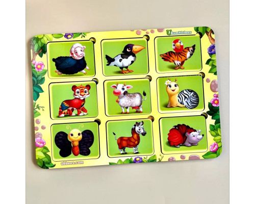 Деревянный пазл-вкладыш "Где чей узор?" Ubumblebees (ПСФ052) PSF052 сортер-трафарет