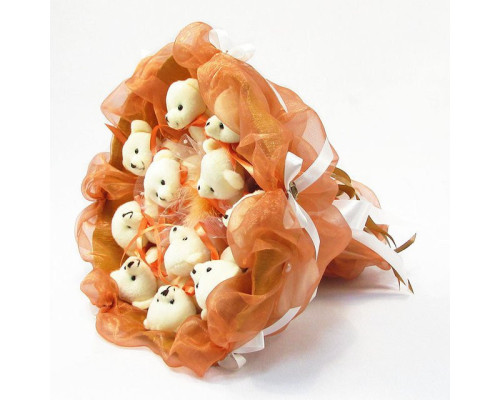 Букет з м'яких іграшок 11 ведмедиків 5283IT теракотовий