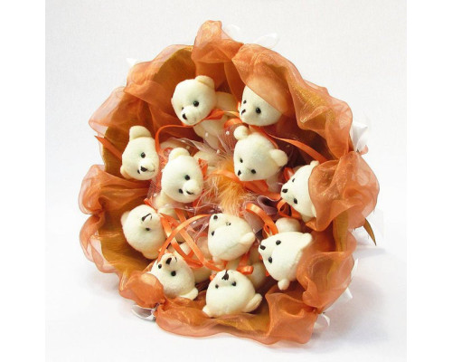 Букет з м'яких іграшок 11 ведмедиків 5283IT теракотовий