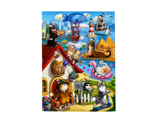 Деревянный пазл-вкладыш "Котики -1" Ubumblebees (ПСД128) PSD128 с домиком