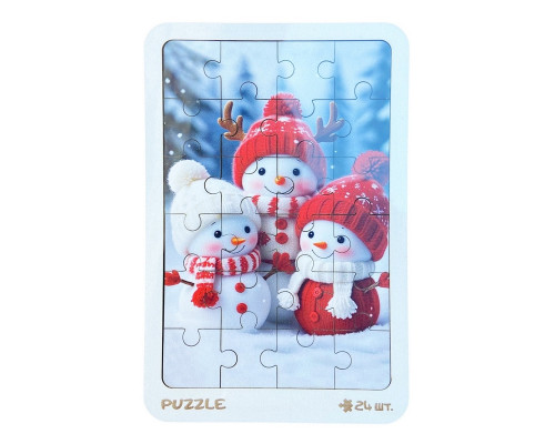 Новогодний пазл-вкладыш "Снеговички" 3240-19-001, 16х22 см, 200 дней