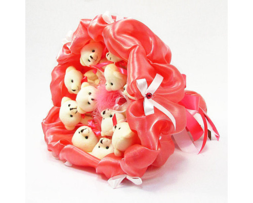 Букет з м'яких іграшок 11 ведмедиків 5284IT кораловий