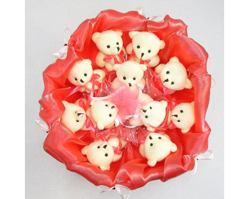Букет з м'яких іграшок 11 ведмедиків 5284IT кораловий