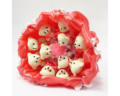 Букет з м'яких іграшок 11 ведмедиків 5284IT кораловий