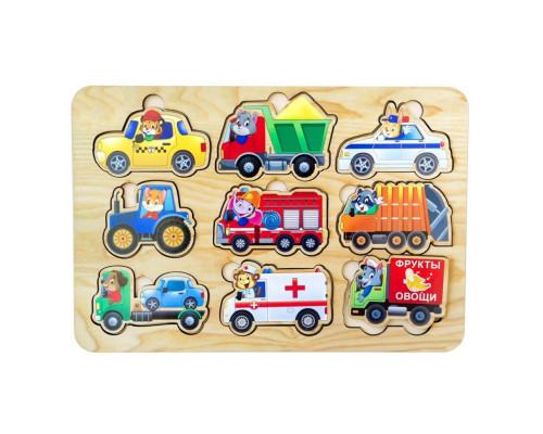 Деревянный пазл-вкладыш "Транспорт" Ubumblebees (ПСД130) PSD130, 9 элементов