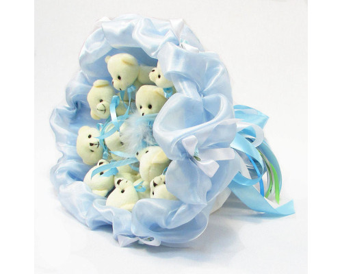 Букет з м'яких іграшок 11 ведмедиків 5285IT небесно-блакитний