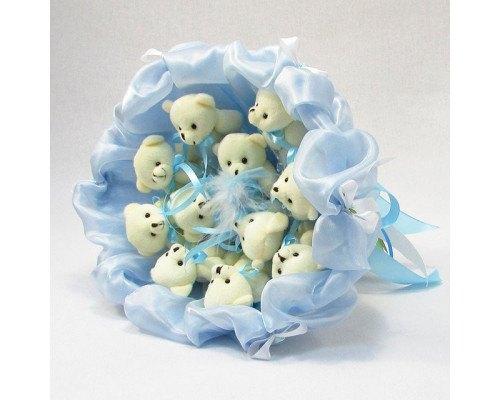 Букет з м'яких іграшок 11 ведмедиків 5285IT небесно-блакитний