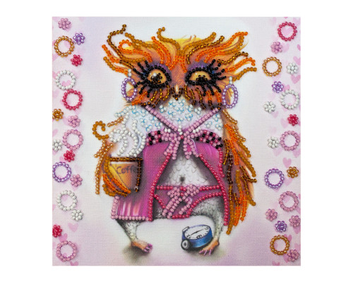 Набір для вишивання бісером "Сова з чашкою кави" AM-104 15х15 см