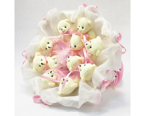 Букет из мягких игрушек 11 мишек 5286IT бело-розовый