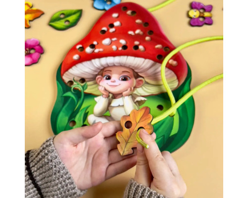 Деревянная шнуровка "Мухоморчик" Ubumblebees (ПСД132) PSD132