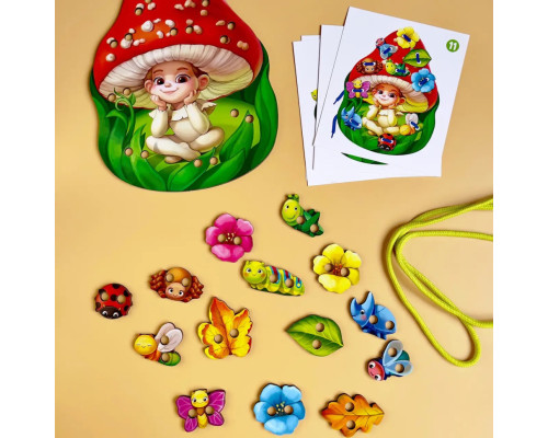 Деревянная шнуровка "Мухоморчик" Ubumblebees (ПСД132) PSD132