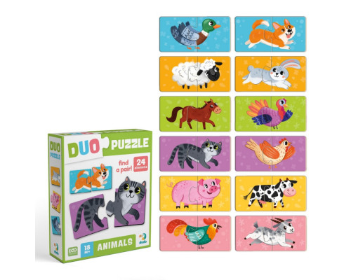 Детский пазл "ДУО-Животные-половинки" 300689, 24 элемента