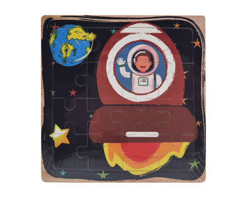 Дерев'яний пазл-вкладиш Космонавт у ракеті 73260-15, 16 деталей