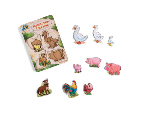 Дерев'яний пазл-вкладиш "Сім'я-свійські тварини-2" Ubumblebees (ПСФ003) PSF003 більше-менше