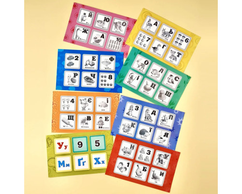 Настольная игра Лото "Азбука и цифры" (ПСД250) PSD250, 48 фишек