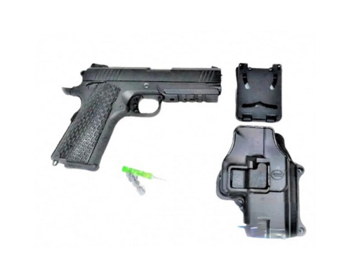 Детский пистолет на пульках "Colt 1911 Rail" Galaxy G25+ металл черный с кобурой