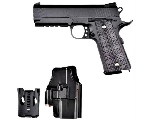 Детский пистолет на пульках "Colt 1911 Rail" Galaxy G25+ металл черный с кобурой
