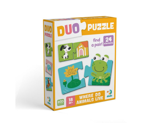 Детский пазл "ДУО-Зверушки и их дома" 300690, 24 элемента