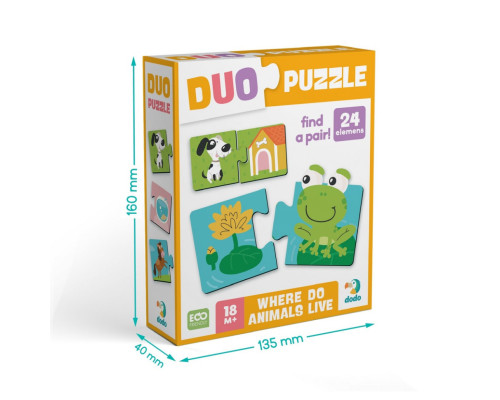 Детский пазл "ДУО-Зверушки и их дома" 300690, 24 элемента