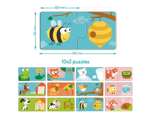 Детский пазл "ДУО-Зверушки и их дома" 300690, 24 элемента