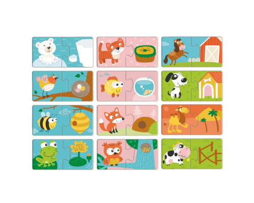 Детский пазл "ДУО-Зверушки и их дома" 300690, 24 элемента