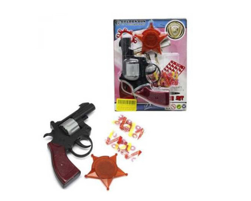 Игрушечный револьвер с пистонами и значком "DENA" Golden Gun 238GG