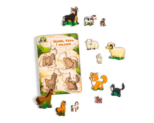 Дерев'яний пазл-вкладиш "Сім'я-домашні тварини" Ubumblebees (ПСД077) PSD077 більше-менше