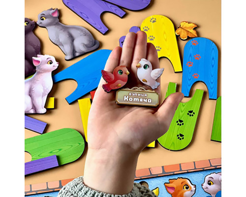 Деревянная игра с карточками "Котики за забором" Ubumblebees (ПСФ150) PSF150, 51 деталь и 14 карт