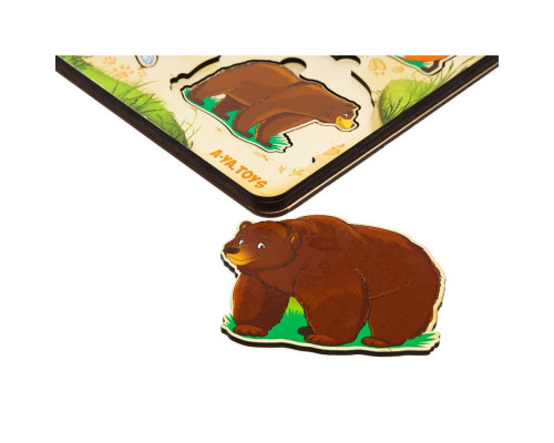 Дерев'яний пазл-вкладиш "Сім'я-дикі тварини" Ubumblebees (ПСД078) PSD078 більше-менше