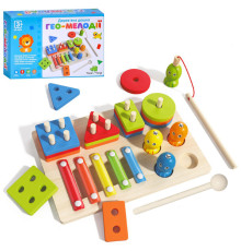 Деревянная игрушка Многофункциональная доска "Гео-Мелодии" MD 0855 геометрика, ксилофон