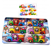 Деревянная игра с карточками "Животные на машинках" Ubumblebees (ПСФ132) PSF132, 42 детали и 12 карт