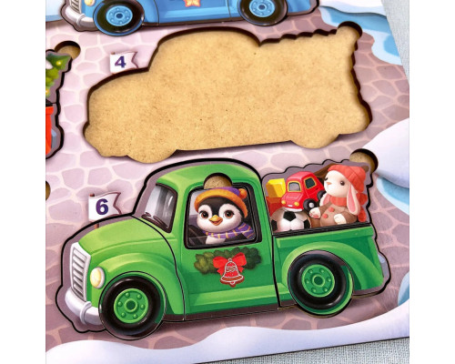 Деревянная игра с карточками "Животные на машинках" Ubumblebees (ПСФ132) PSF132, 42 детали и 12 карт