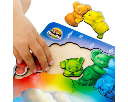 Деревянный пазл-вкладыш "Мишки" Ubumblebees (ПСД121) PSD121 цвета радуги