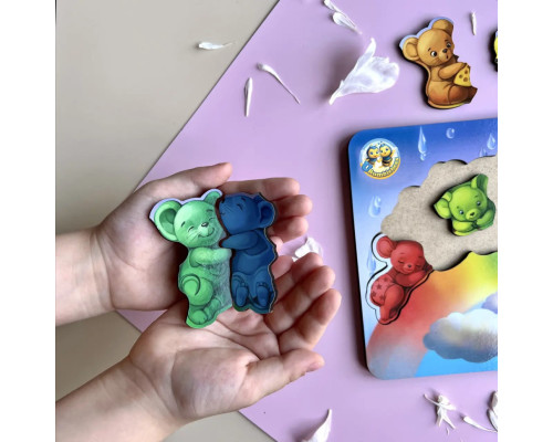 Деревянный пазл-вкладыш "Мишки" Ubumblebees (ПСД121) PSD121 цвета радуги