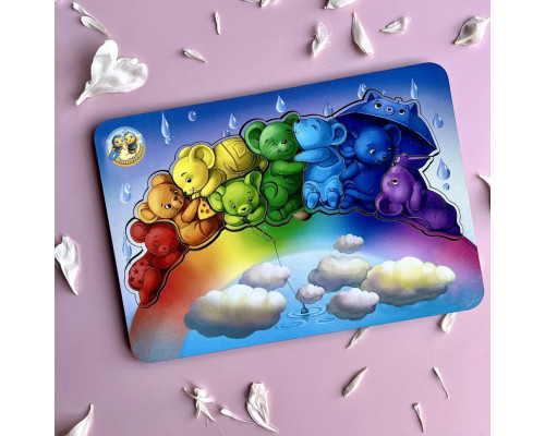 Деревянный пазл-вкладыш "Мишки" Ubumblebees (ПСД121) PSD121 цвета радуги