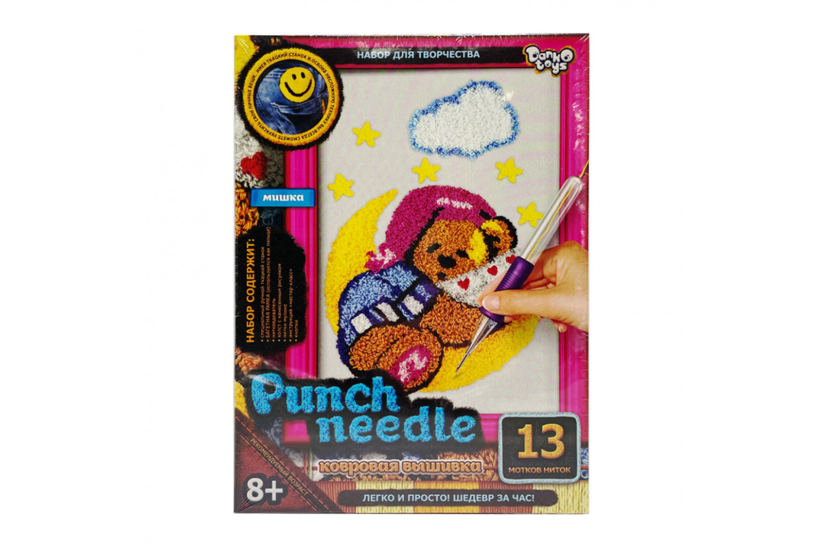 Набір для творчості "Punch Needle: Ведмедик на місяці" PN-01-09 килимова вишивка Набір для творчості "Punch Needle: Ведмедик на місяці" PN-01-09 килимова вишивка