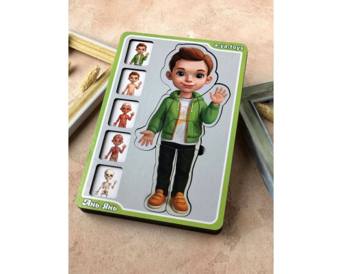 Дерев'яний пазл-вкладиш "Анатомія людини – хлопчик" Ubumblebees (ПСФ026) PSF026 будова тіла