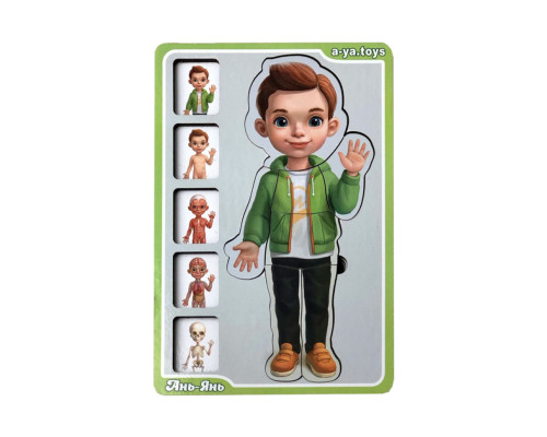 Дерев'яний пазл-вкладиш "Анатомія людини – хлопчик" Ubumblebees (ПСФ026) PSF026 будова тіла