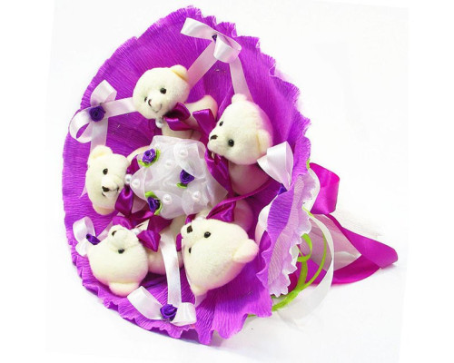 Букет из мягких игрушек 5 мишек 5291IT сиреневый