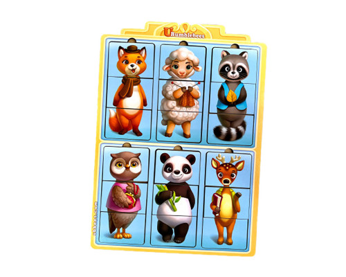 Деревянный пазл-вкладыш "Удивительные зверята-2" Ubumblebees (ПСФ131) PSF131, 6 животных