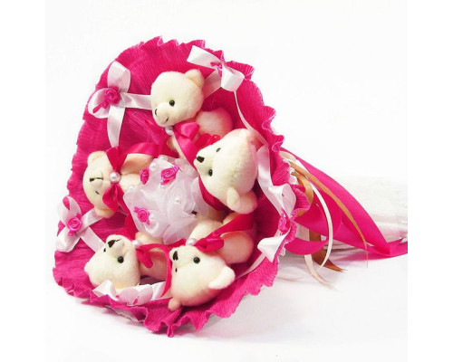 Букет из мягких игрушек 5 мишек 5292IT малиновый