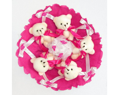 Букет из мягких игрушек 5 мишек 5292IT малиновый