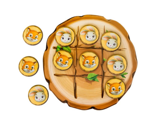 Деревянная настольная игра "Крестики-нолики" Ubumblebees (ПСД158) PSD158 зайчик и лисичка