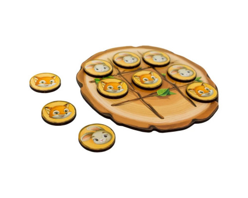 Деревянная настольная игра "Крестики-нолики" Ubumblebees (ПСД158) PSD158 зайчик и лисичка